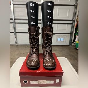 Womens spike studded brown boots size 10